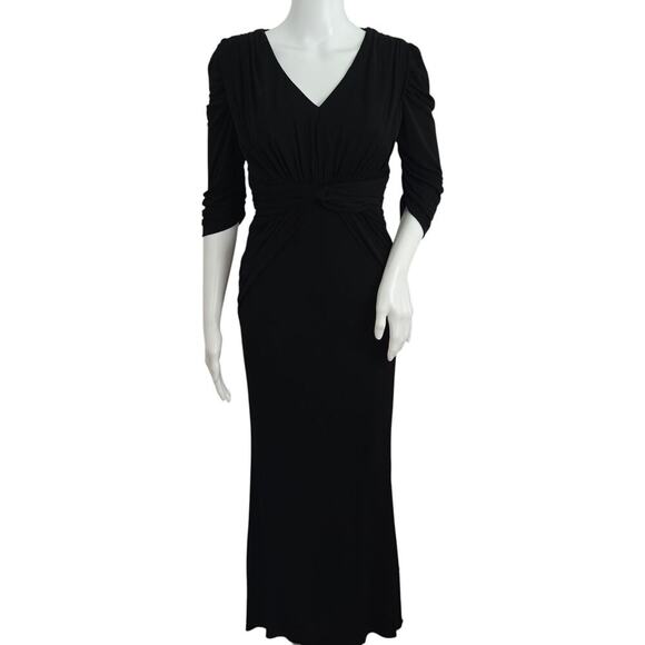 Badgley Mischka Evening Gown Dress Sz 4 Black Stretch Ruched Drape Train Wedding - Picture 3 of 11